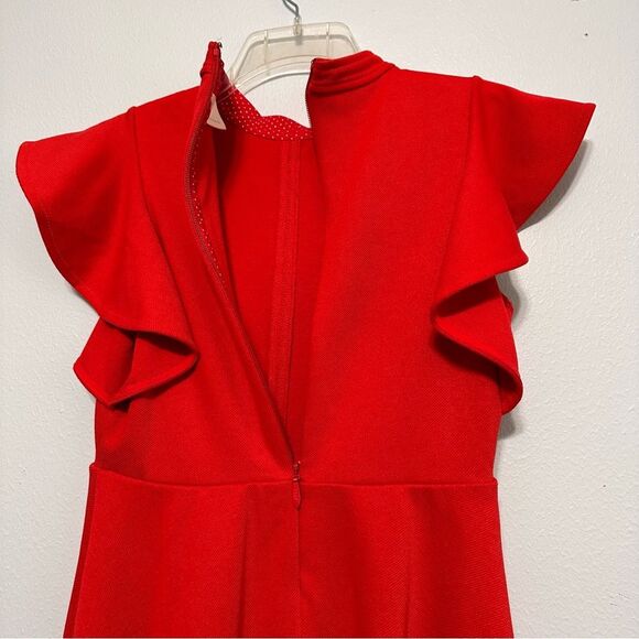 Anthropologie Maeve Deena Red Mock Neck Ruffle Flutter Sleeve Mini Dress XS - Picture 7 of 10
